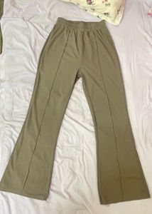 Olive Green Flare Ribbed Pants