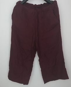Women's pure Linen Maroon/Red Regular Fit Pant