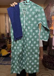 Cotton Green Printed Kurta Set