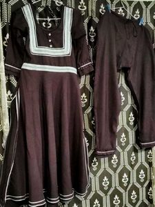 Brown & White Trim Dress with Matching Pants