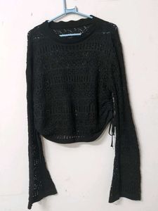 Black Crochet Knit Top