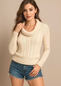 B2G2 🎁 Pinterest Cream Knit Cowl Neck Sweater C