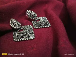 Oxidized Silver Square Earrings