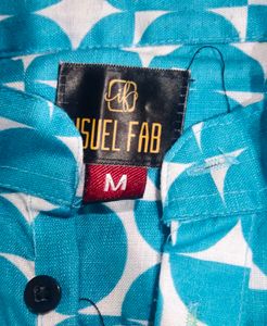 Printed Men&#39;s Cyan Kurta Shirt