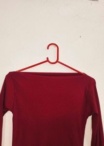 Luxury Solid Red Evening Wear Top — Sophisticated