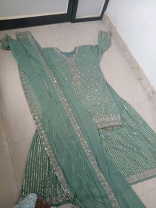 Sea Green Sequined Kurta Set