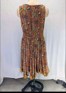 New Smoking Waist Sleeveless Floral Dress