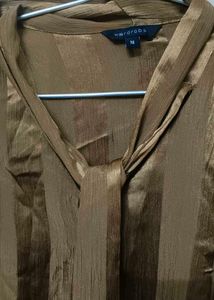 Brown Striped Tie Neck Blouse