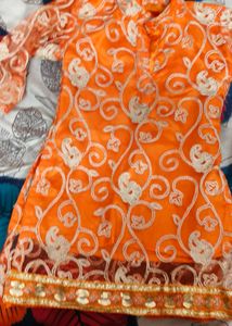 Orange Colour Mom And Baby Dress Combo