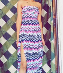Chevron Strapless Slit Maxi Dress
