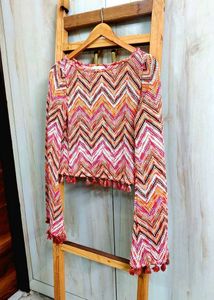 Boho Chic Chevron Tassel Top Size-36
