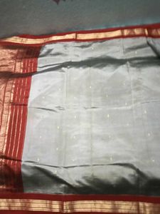Elegant Grey color Dharmavaram Saree with RedBorde