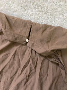Brown Tiered Dress with Tie Neck