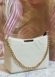 White Croc Embossed Chain Bag