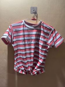 Striped 'Paris' Graphic Tee with knot at middle