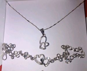 Combo Of  Pendant With Silver Chain And Bracelet ⭐