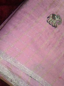 Pink Elephant Embroidered Saree