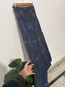 Vintage Embroidery Denim Skirt