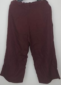 Women&#39;s pure Linen Maroon/Red Regular Fit Pant