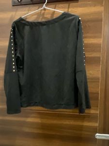 Black Studded Sleeve Top