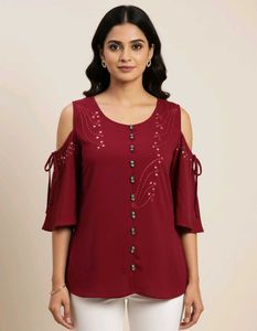 Maroon Cold Shoulder Top