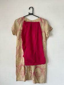 Beige Kurta Set with Pink Chudidar