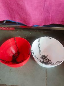 Hanging Planters Red &amp; White Set Of 2