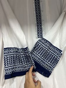 White N Blue Anarkali Kurta Dupatta