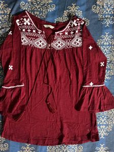 Burgundy Embroidered Top