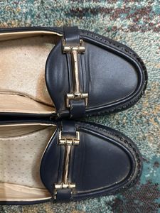 Navy Blue Loafers with Gold Detail