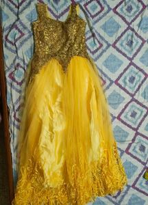 Gorgeous Yellow Ethnic Gown, With Bottoms &amp; Dupatt