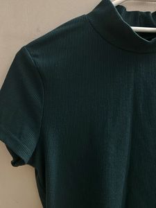 Green Ribbed Mock Neck Top