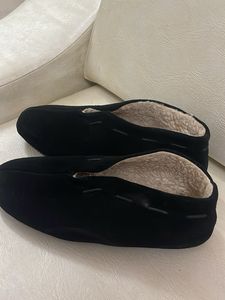 Cozy Black Suede Moccasin Slippers