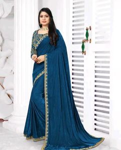 Elegant Blue Embroidered Saree                onli