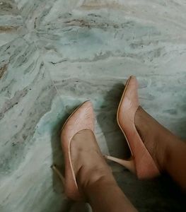 Peach Floral Embossed Heels