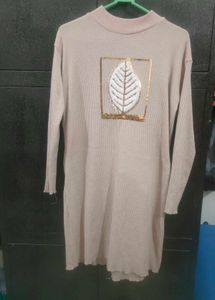 Beige Dress with Leaf Detail