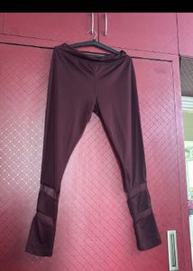 Burgundy Mesh Panel Leggings For Xl