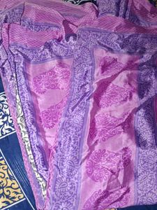Purple &amp; Gray Printed Crape Saree