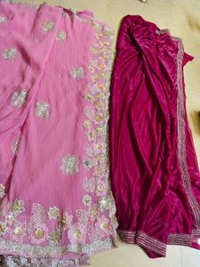 Pink & Magenta Embroidered Saree combo