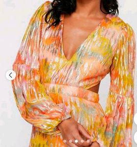 Metallic Blurred Floral Open Back