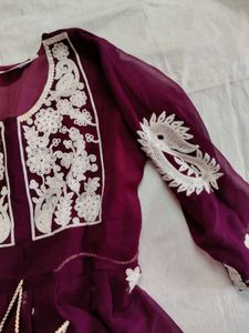 Purple Embroidered Short Kurta