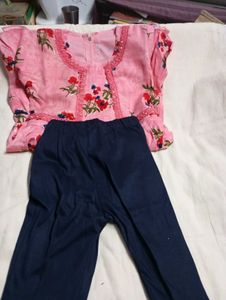 Pink Floral Kurti with Leggings