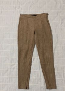 Zara Faux Suede Ankle Zip Skinny Leg Stretch Pants