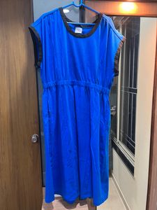 Unused Blue And Black Beautiful Knee Length Dress