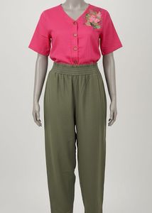 Pink Floral Dress With Olive Pant