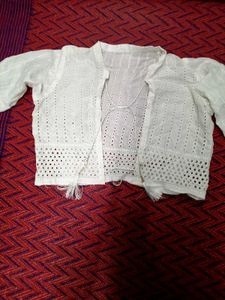 White Embroidered Cotton Shrug
