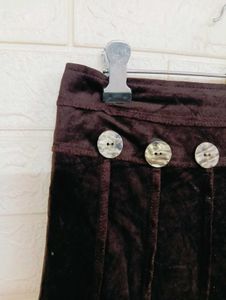 Brown Buttoned A-Line Skirt