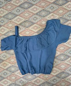 Blue Ruffle One-Shoulder Top