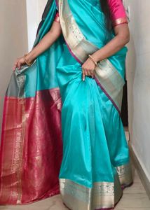 Silk Saree - Turquoise & Pink