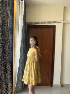 Yellow Floral Tiered Mini Dress